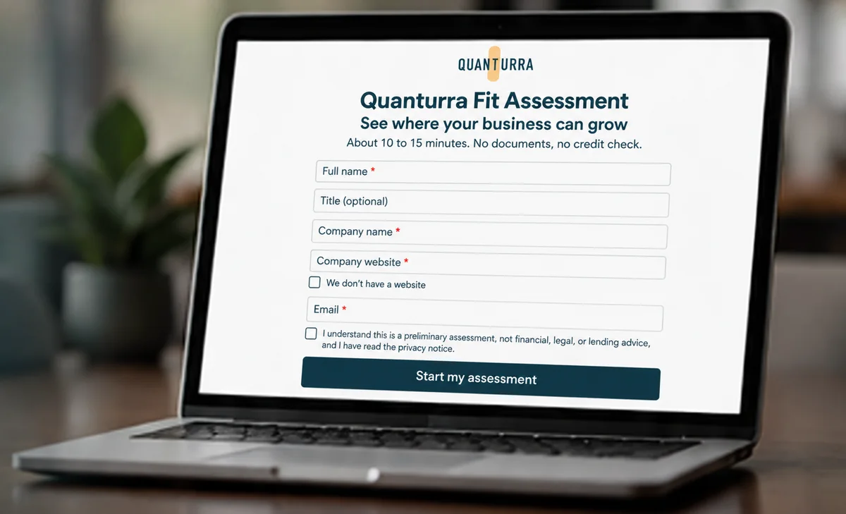 The Quanturra Fit Assessment intake form shown on a laptop screen